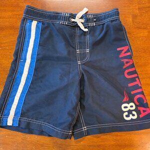 Nautica Boys Swimsuit Classic Blue Red Logo Blue and White Stripes Size 8